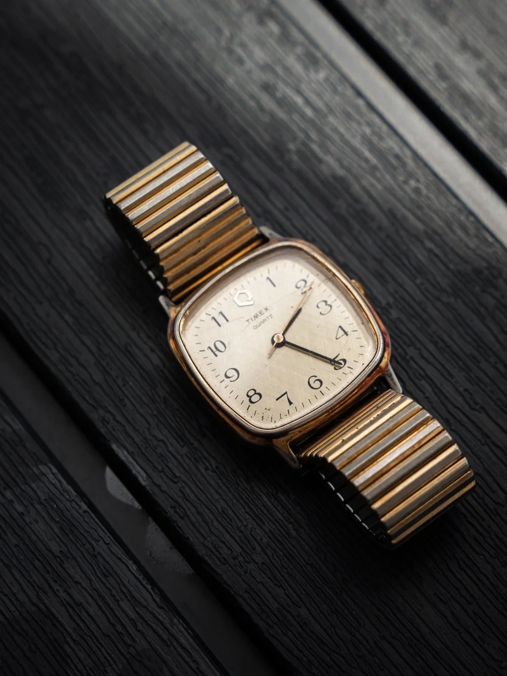 Timex Gold Tone Stretch Bracelet Dress Watch with Ivory Dial